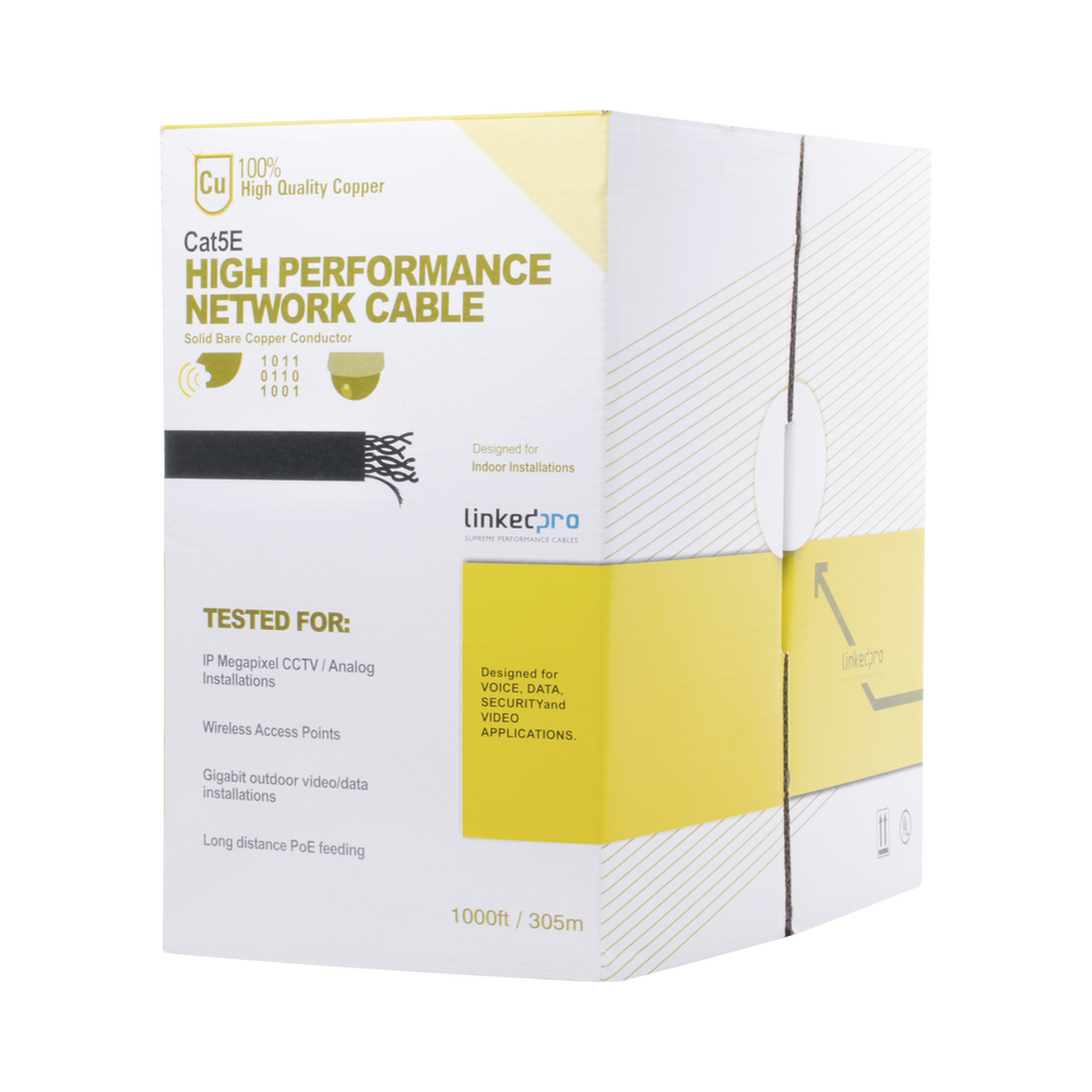 Bobina De Cable Cat5e Linkedpro Pro-Cat-5e De 305metros, Color Gris, Alto Desempeño, Interior